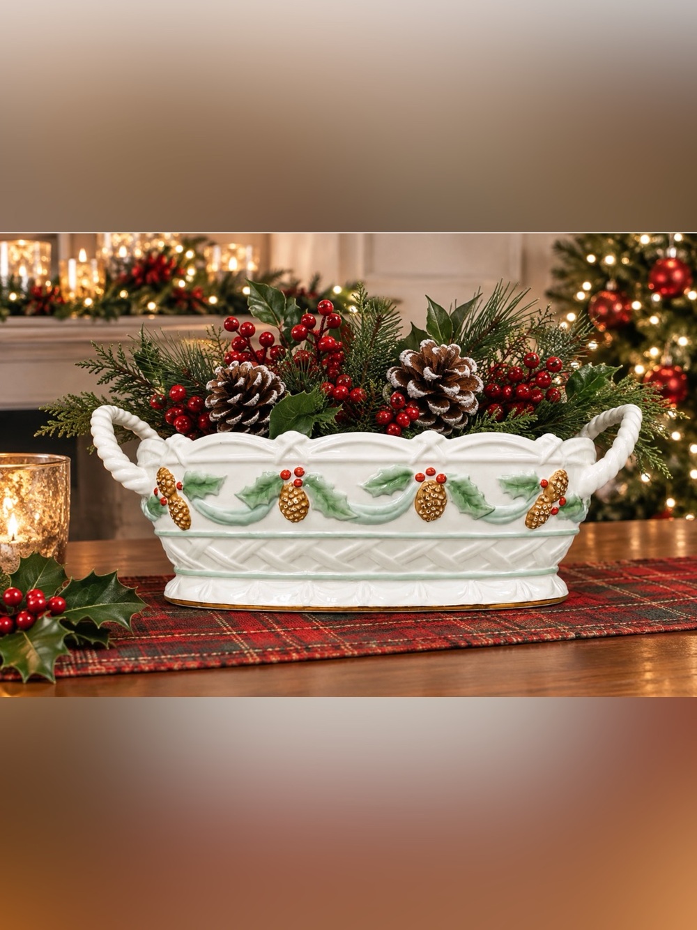 Lenox Oval Pinecone Dish With Braided Handles Beautiful Vintage - Picture 6 of 10